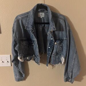 Cropped distressed Jean jacket